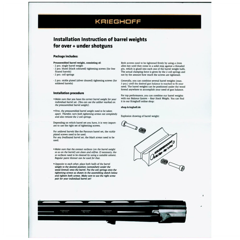 Krieghoff K-80 Barrel Weights, 20 Gauge